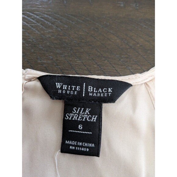 White House Black Market Champagne Silk Stretch Cascading Ruffle Dainty Top Sz 6 - Picture 8 of 12